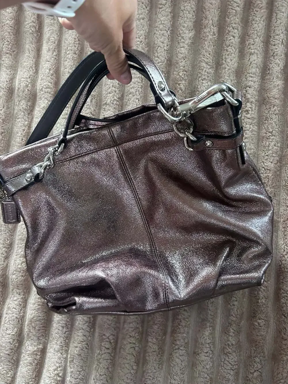 Vintage Coach Brooke Hobo Metallic Pewter Silver Leather Slouchy Shoulder Bag Pu